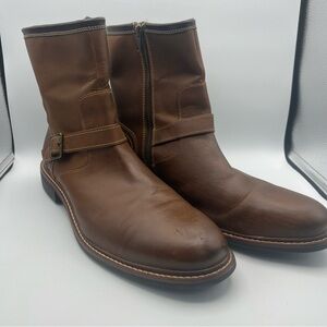 Cole Haan Men’s Brown Leather Chukka Boots Size 13M Buckle Mid Calf Motto Zipper